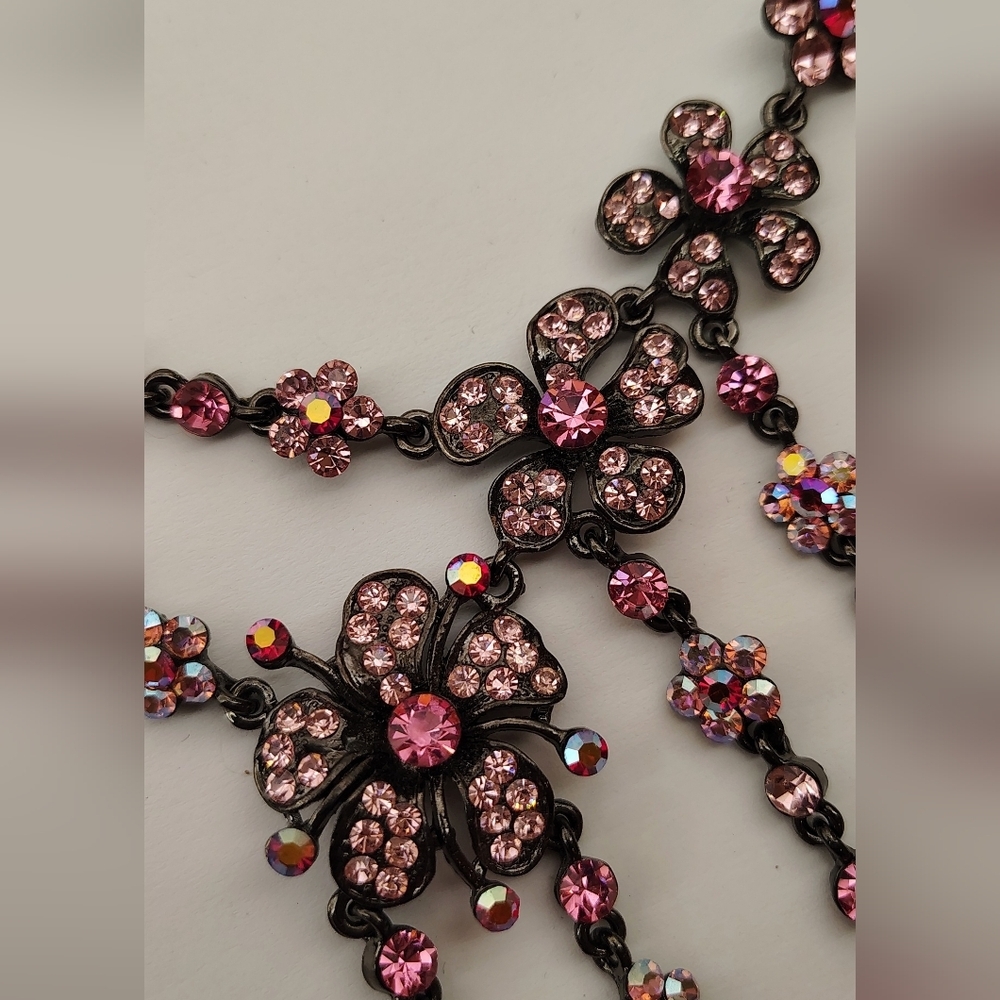 Pink Floral Rhinestone Necklace Choker